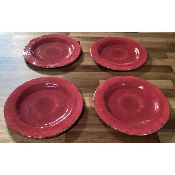 Set Of 4 Pier 1 Dark Red Carmelo Crackle Melamine 9” Salad Plates - Picture 3 of 8
